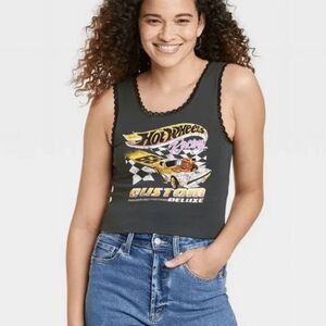 Hotwheels Size XXL Gray & Black Laxe Trim Racing Cropped Sleeveless Tank Top